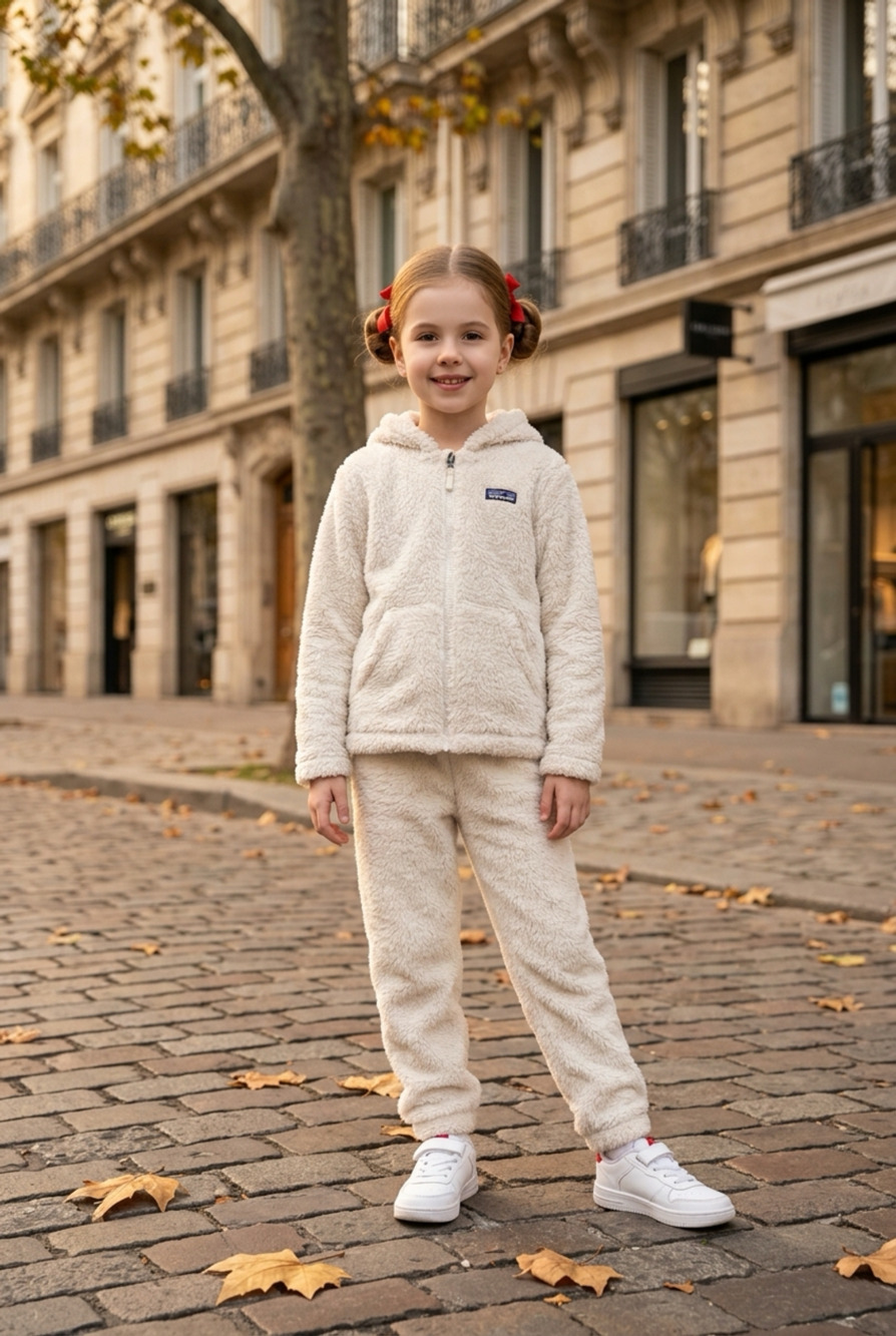 Patagonia Furry Friends Fleece Hooded Jacket Size 5T White Full Zip